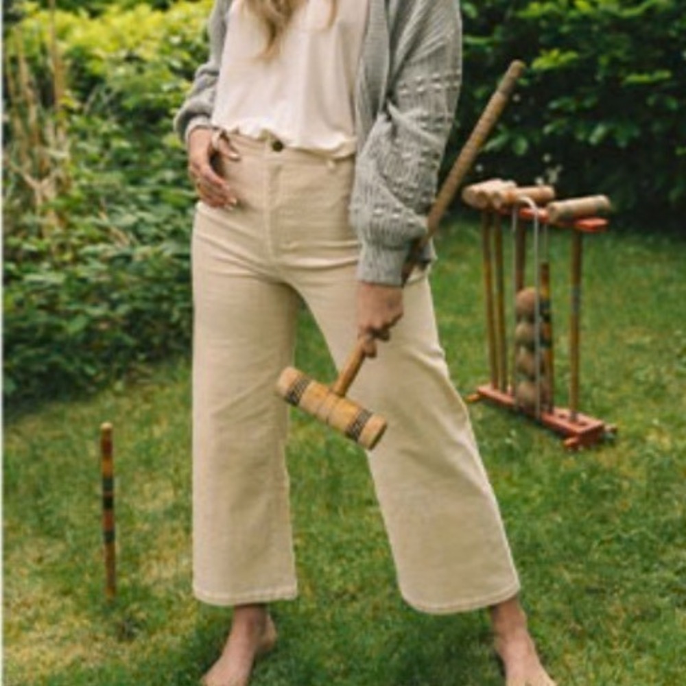 Jackson Rowe Women‎ Large Sand Beige Wide Leg Corduroy Pants High Rise